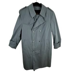 Vintage Botany 500 Gray Double Breasted Button Up Faux Fur Trench Coat Mens 42‎